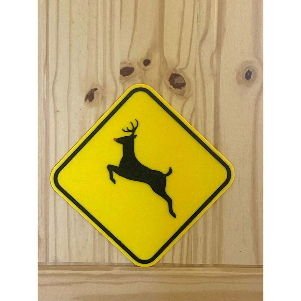 Reindeer Crossing Road Sign Holiday Christmas Display Rudolph Red Nose